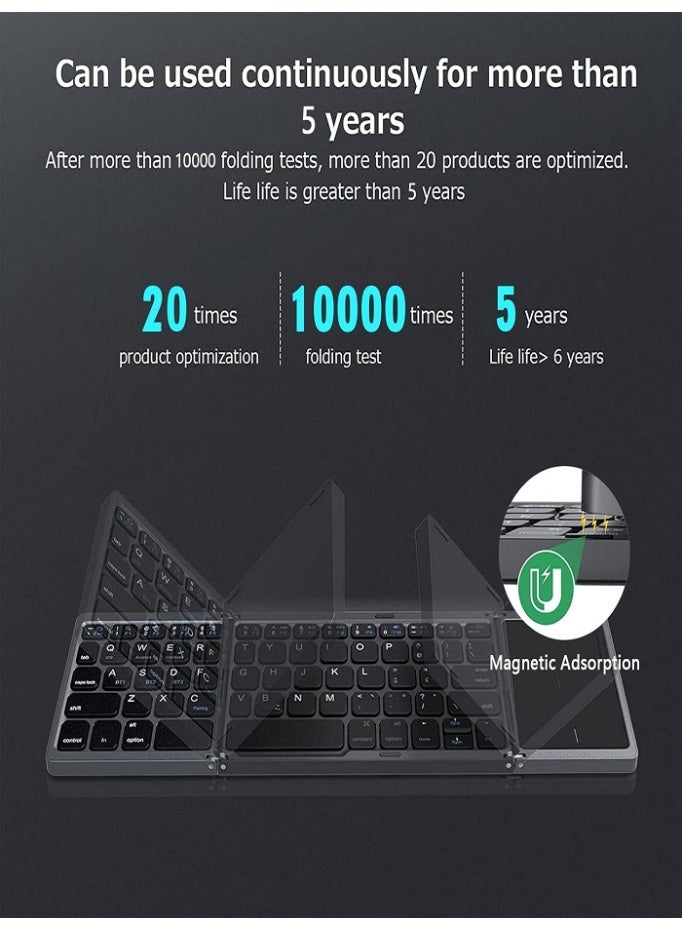 LIVVY Foldable Bluetooth Keyboard with Touchpad – Tri-Fold Wireless Portable Travel Keyboard, Type-C Rechargeable, Multi-Device Sync (Up to 3 Devices) for iOS, Android, Windows, Mac, iPad, iPhone, Tablet & Laptop - Image 4